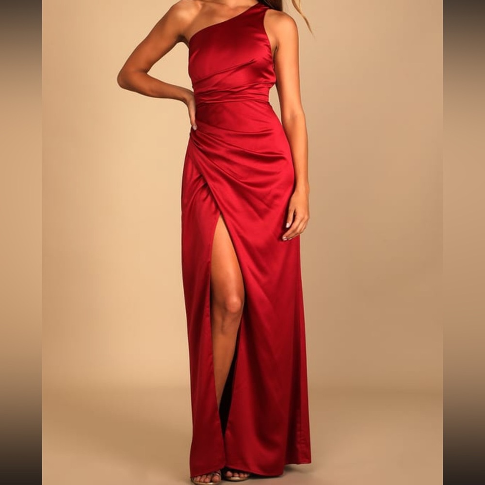 Burgundy/deep red one shoulder satin dress